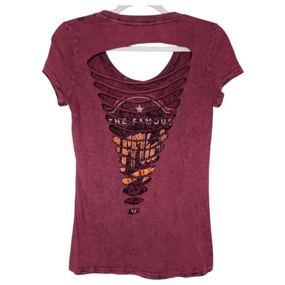 Vintage Y2K Affliction Reversible Open Back Chrome Winged Heart Graphic Tee SM - Picture 4 of 5